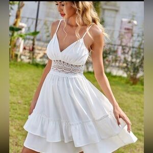 Lace Insert Layered Hem Cami Dress